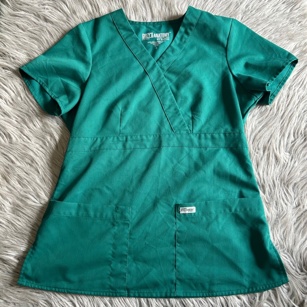 Grey's Anatomy By Barco Scrub Top Women Size Small Green Short Sleeve Work Shirt